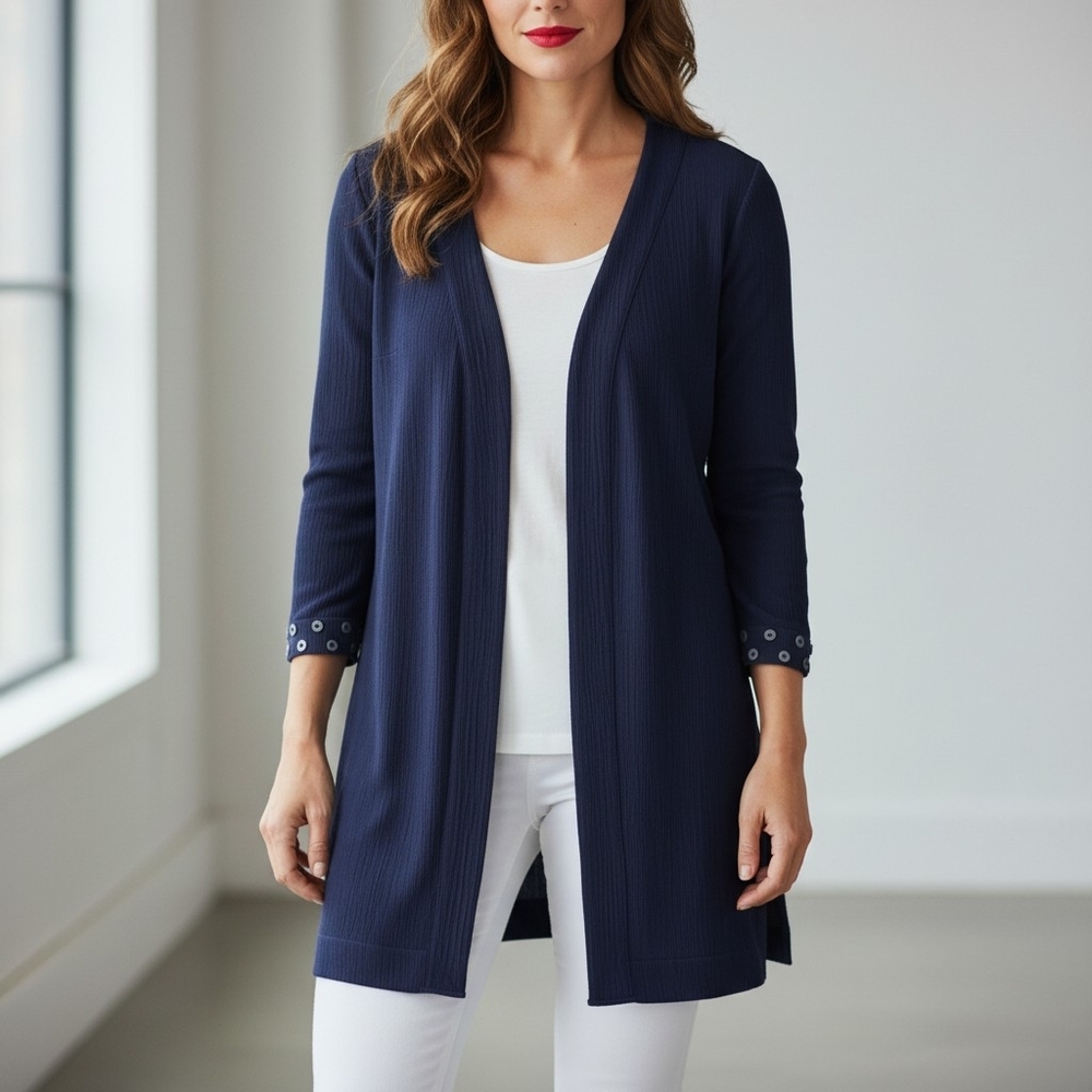 Soft Surroundings Midnight Blue   Open Front Gauze Topper/ Lightweight Jacket